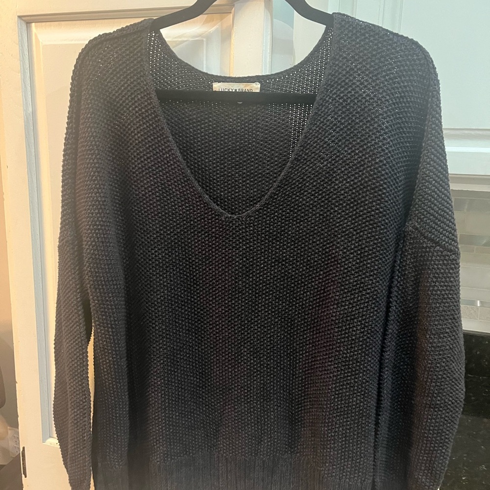 Lucky Brand Women's Charcoal V-Neck Sweater